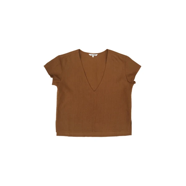Ali Golden V-Neck Top in Rust